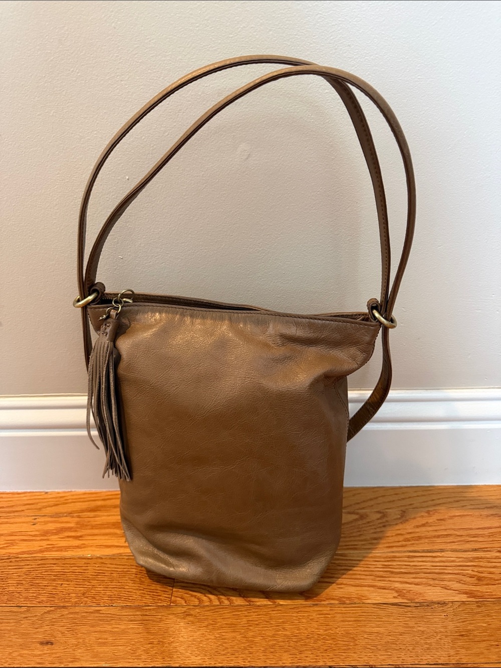 HOBO Cognac Leather Shoulder Bag with Tassel